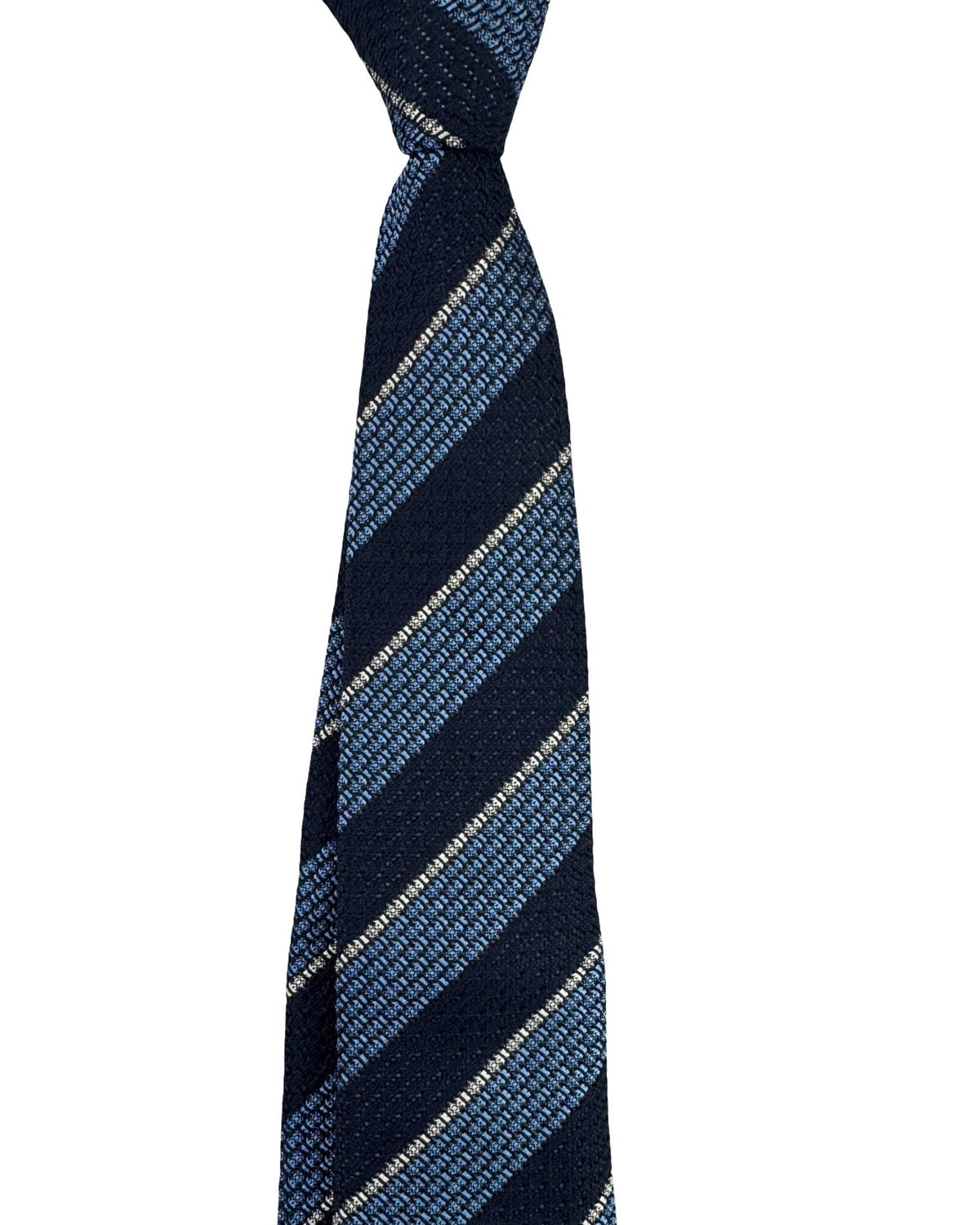 Battisti Sevenfold Tie Navy Blue Silver Textured Stripes