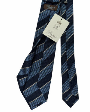Battisti Sevenfold Tie Navy Blue Silver Textured Stripes