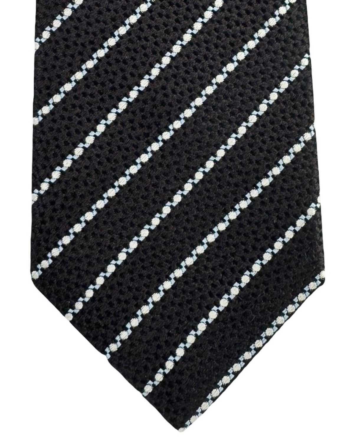 Battisti Sevenfold Tie Dark Brown White Dotted Stripes