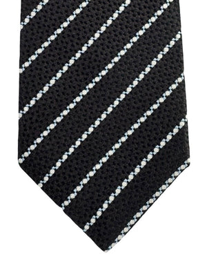 Battisti Sevenfold Tie Dark Brown White Dotted Stripes