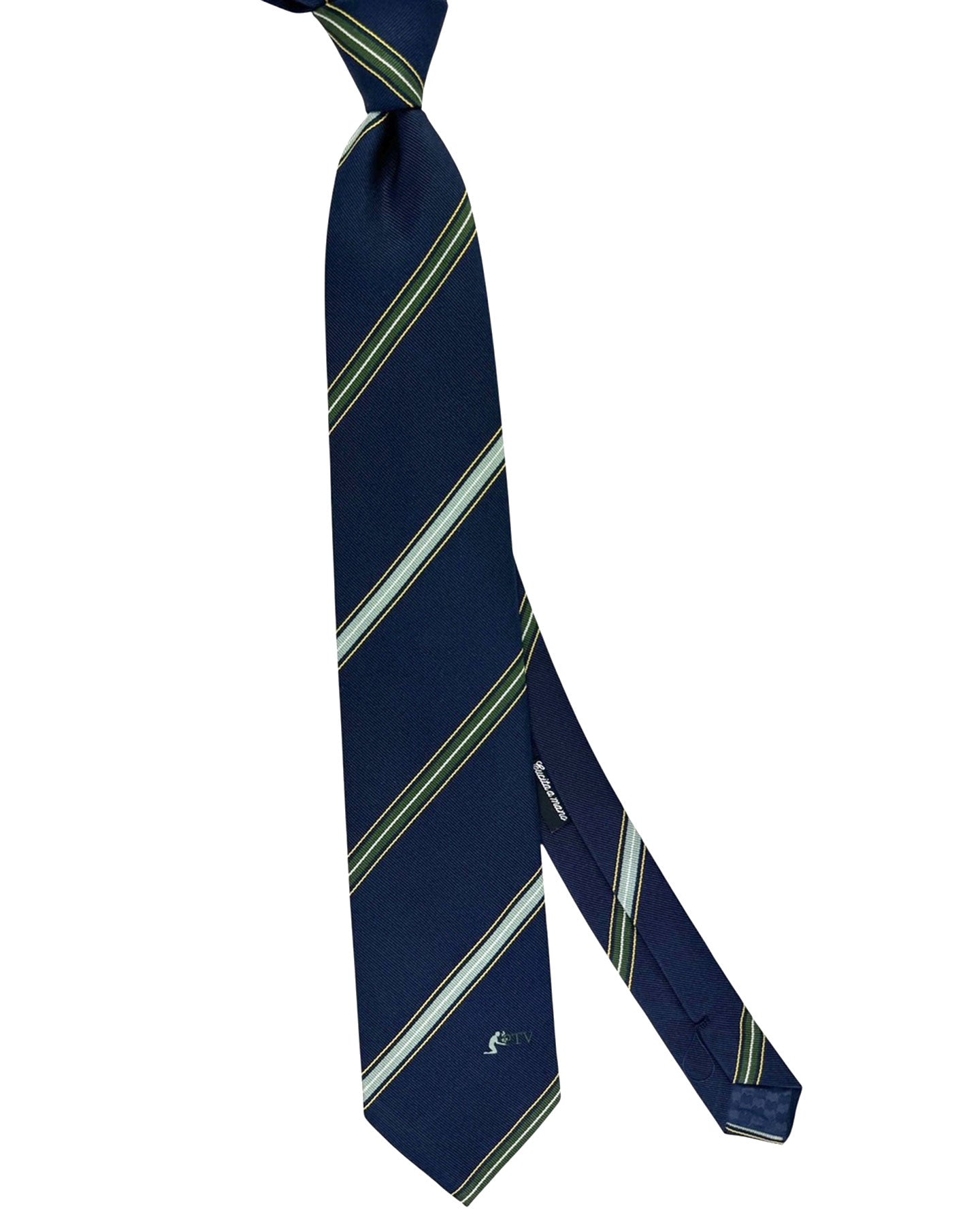 Battistoni Silk Tie Dark Blue Green Stripes Design CYBER MONDAY SALE