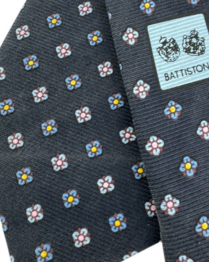 Battistoni Silk Tie Navy Mini Flowers Geometric