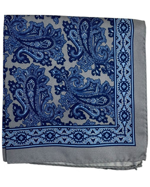 Luigi Borrelli Pocket Square Navy Blue Paisley with Gray Border