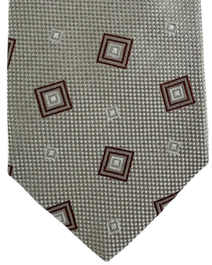 Luigi Borrelli Tie Gray Brown Geometric Squares
