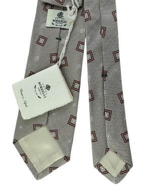 Luigi Borrelli Tie Taupe With Burgundy Square Pattern