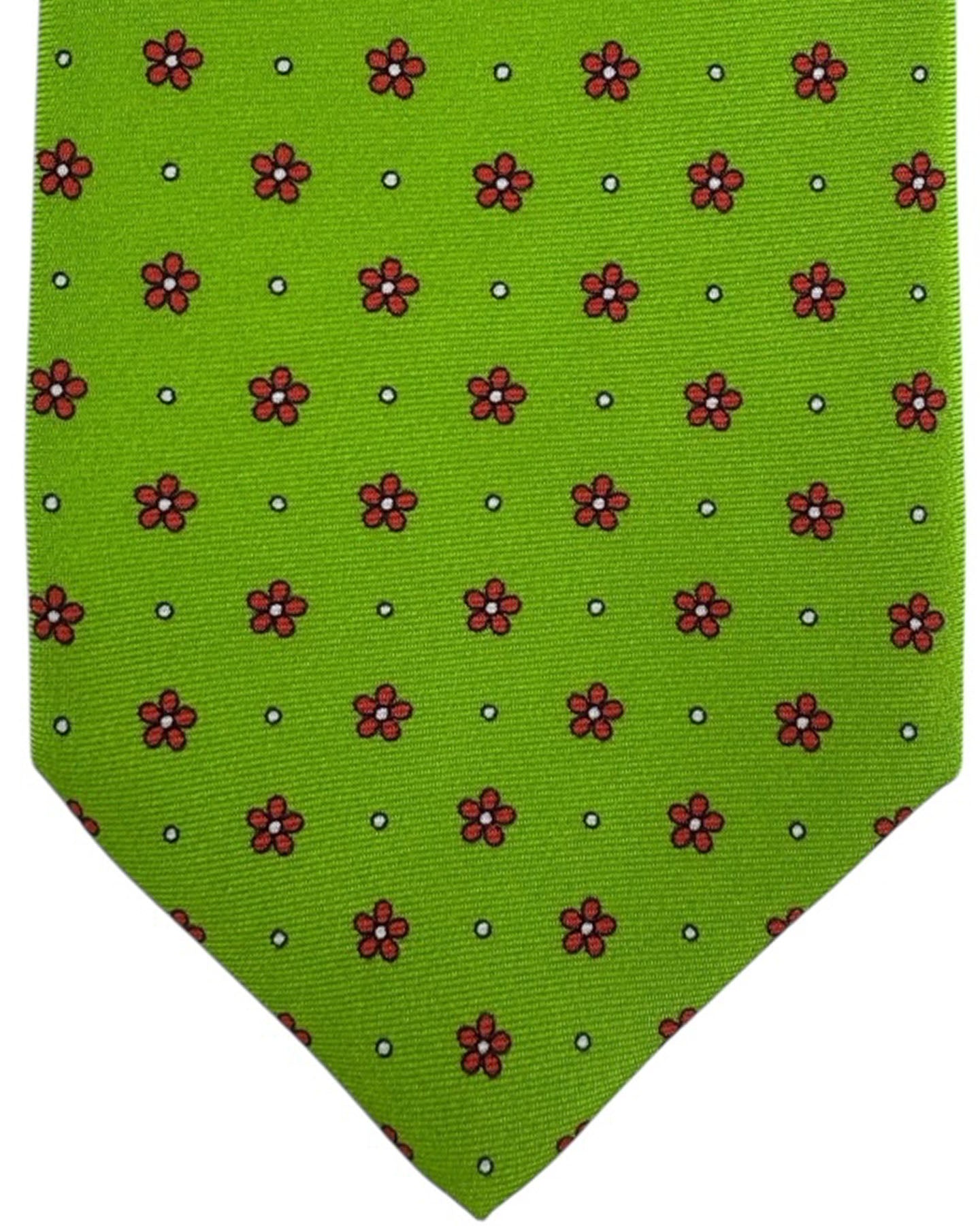 Luigi Borrelli Tie Lime Green Tie Red Mini Flowers Dots