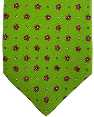 Luigi Borrelli Tie Lime Green Tie Red Mini Flowers Dots