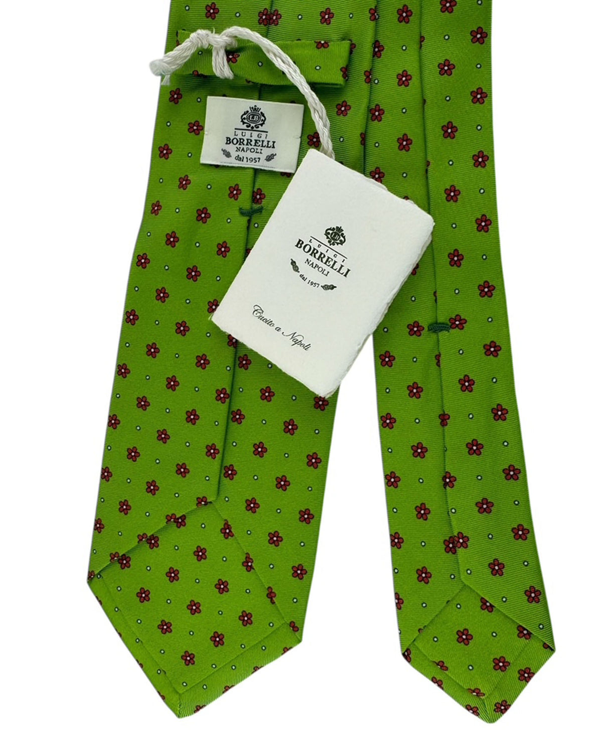 Luigi Borrelli Tie Lime Green Tie With Red Floral Dots