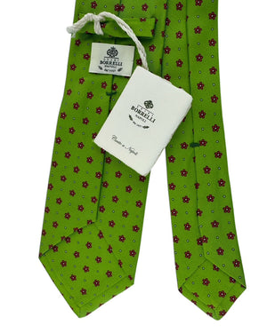Luigi Borrelli Tie Lime Green Tie With Red Floral Dots