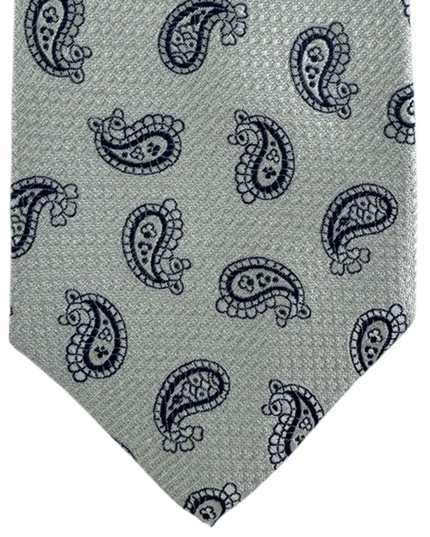 Luigi Borrelli Sevenfold Tie Gray-Silver Navy Paisley Motif