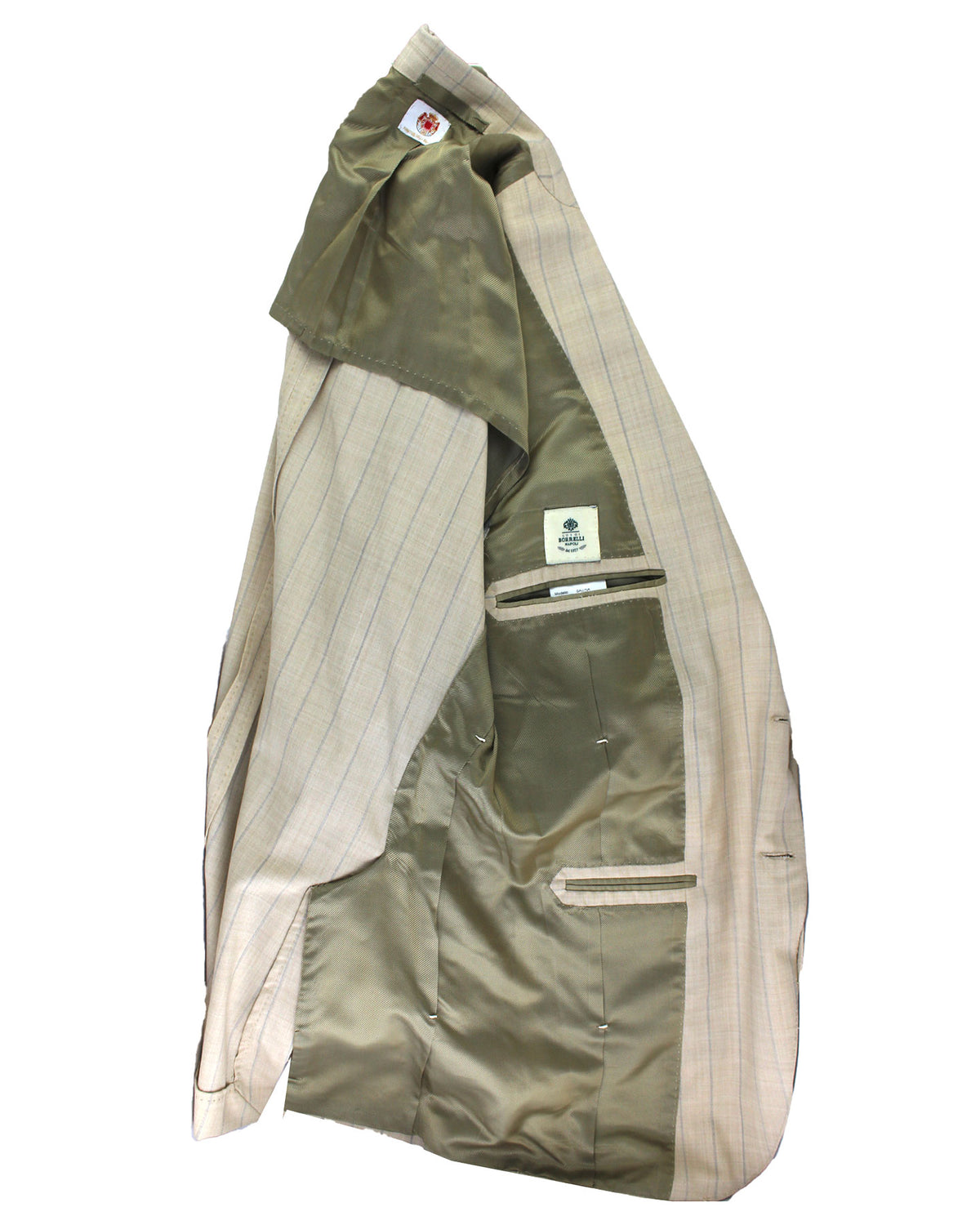 Luigi Borrelli Suit Beige Stripes Wool Silk EU 50 / US 40 BLACK FRIDAY SALE