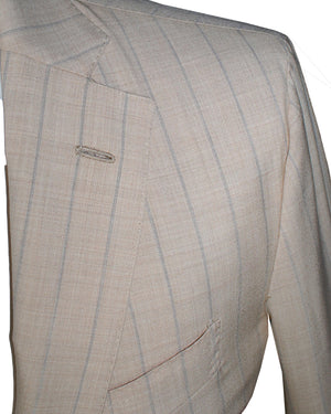 Luigi Borrelli Suit Beige Stripes Wool Silk 