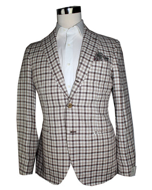 Luigi Borrelli Sport Coat White Maroon Check Cotton Wool
