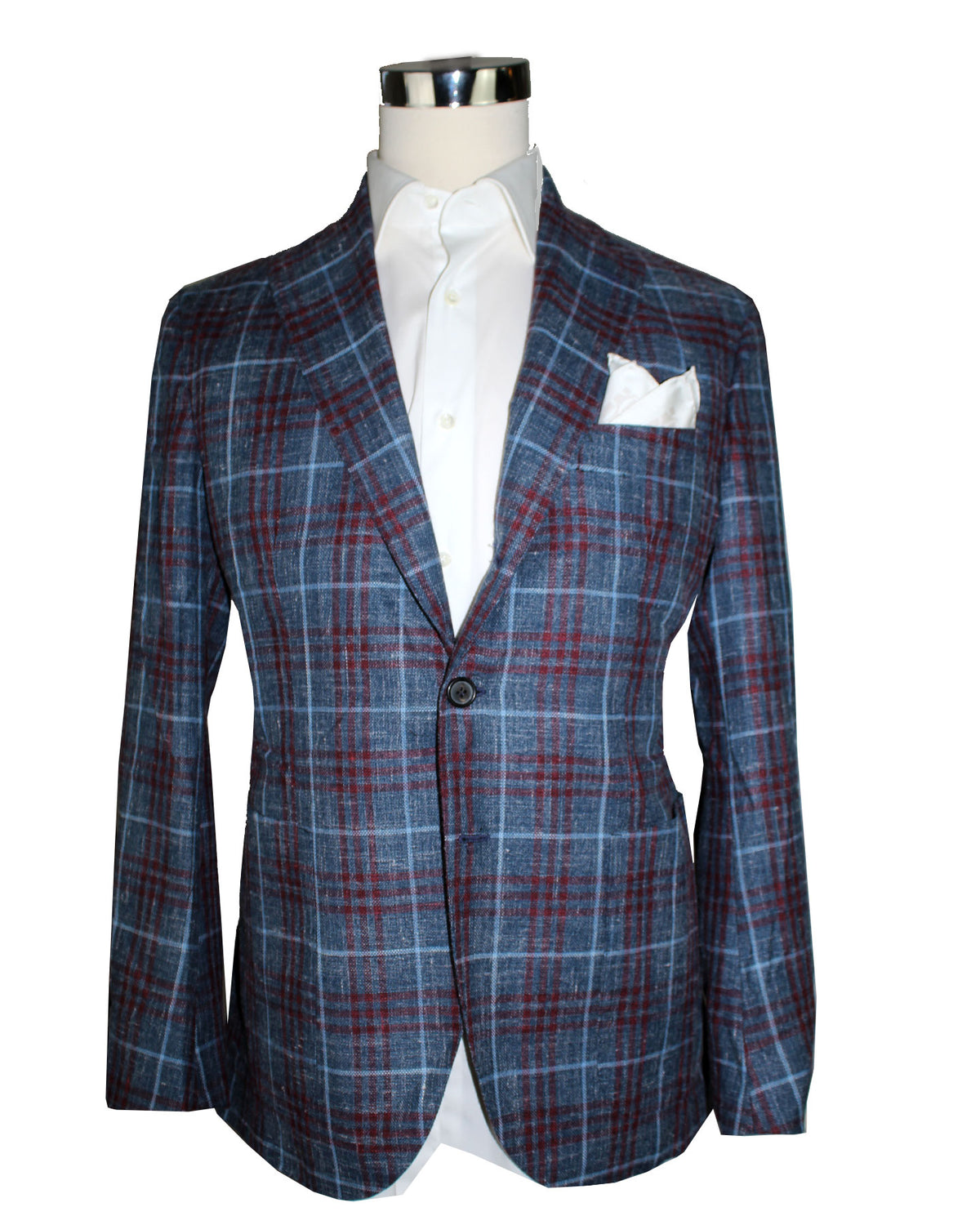 Luigi Borrelli Sport Coat Midnight Blue Maroon Plaid EU 54/ US 44 Royal Collection