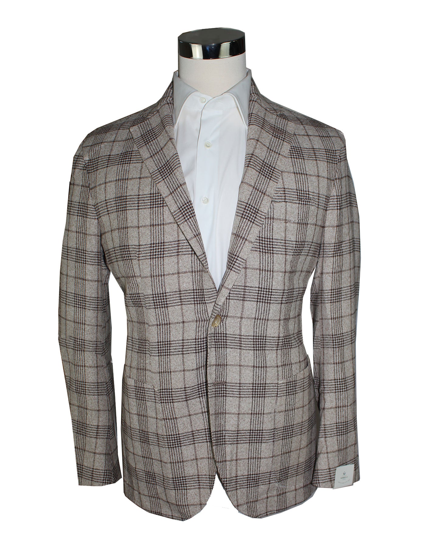 Luigi Borrelli Sport Coat Beige Gray Brown Plaid 