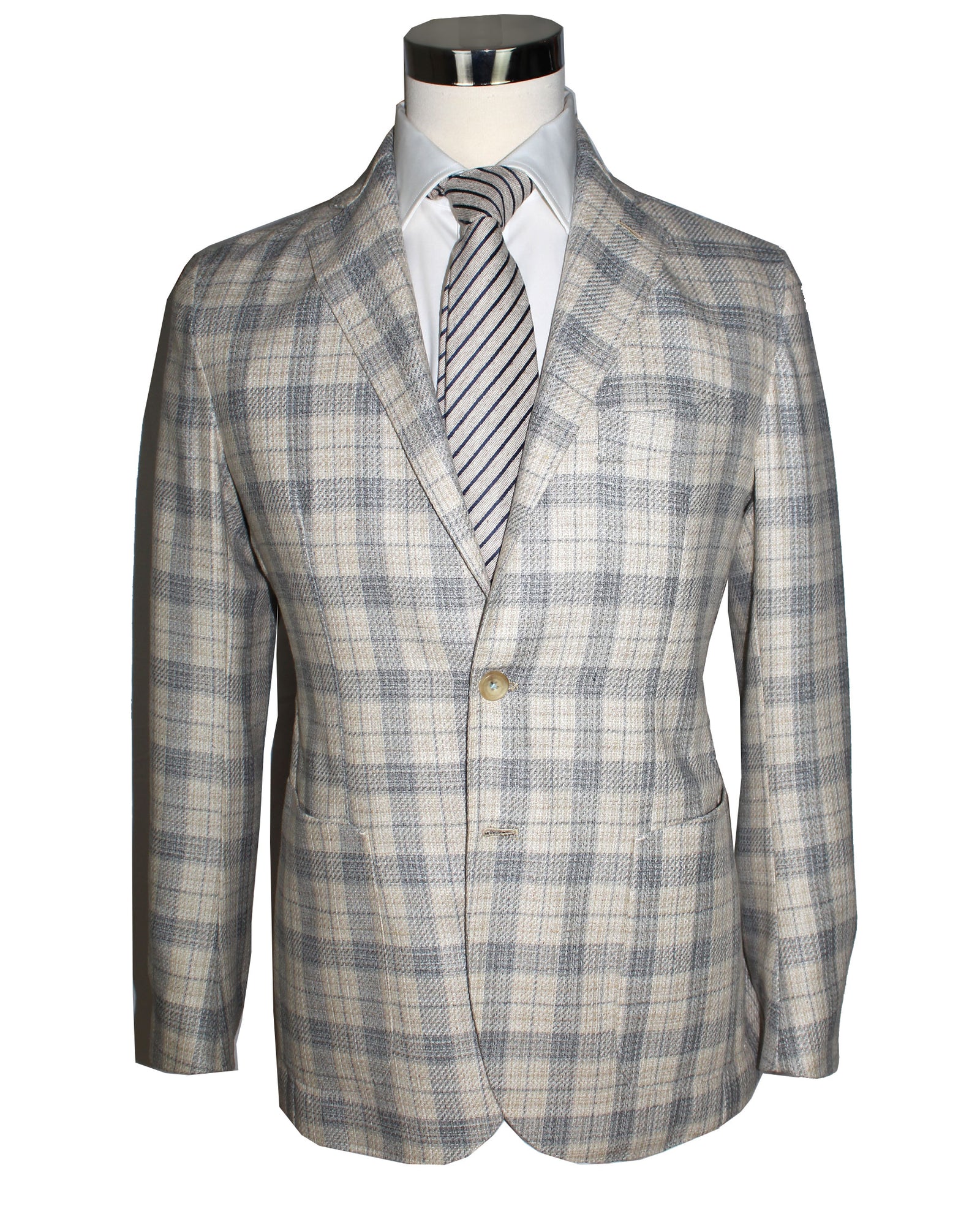 Borrelli Unlined Sport Coat Gray Check Plaid 