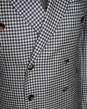 Luigi Borrelli Sport Coat White Black Check - Double Breasted - Wool Silk EU 50/ US 40