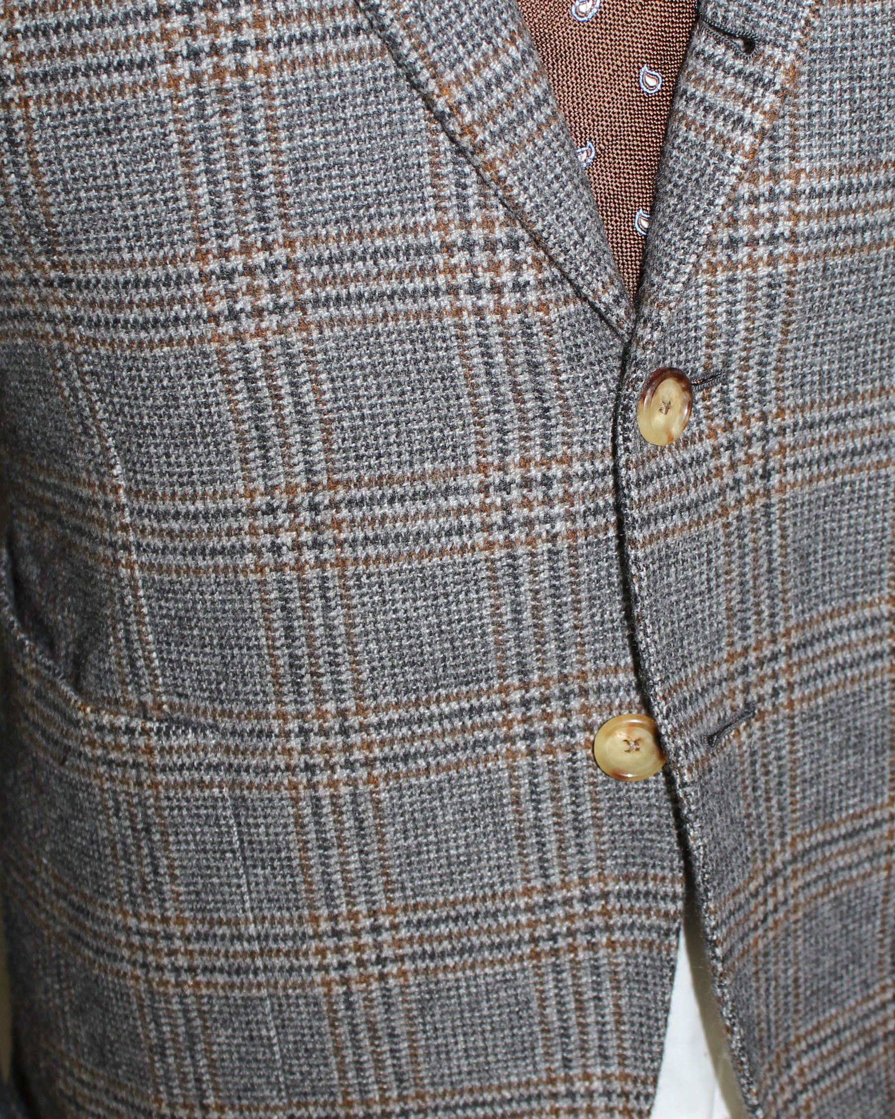 Luigi Borrelli Cashmere Sport Coat Gray Brown Plaid 