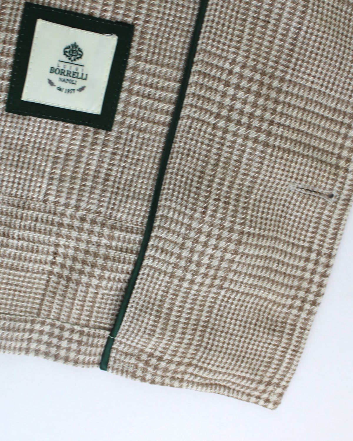 Luigi Borrelli Coat Taupe-Gray Glen Check Wool Linen EU 44 / US 34