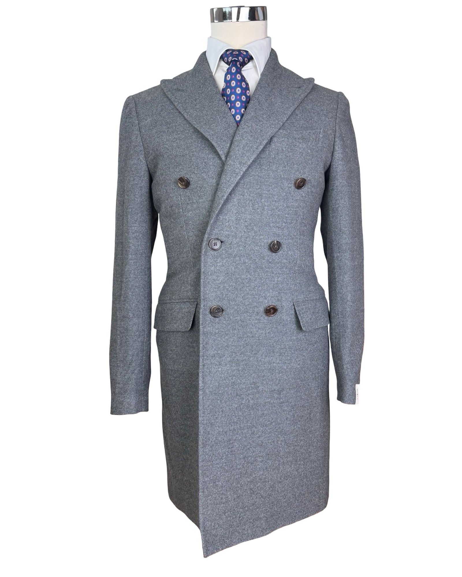 Luigi Borrelli Wool Coat Gray Peak Lapel 