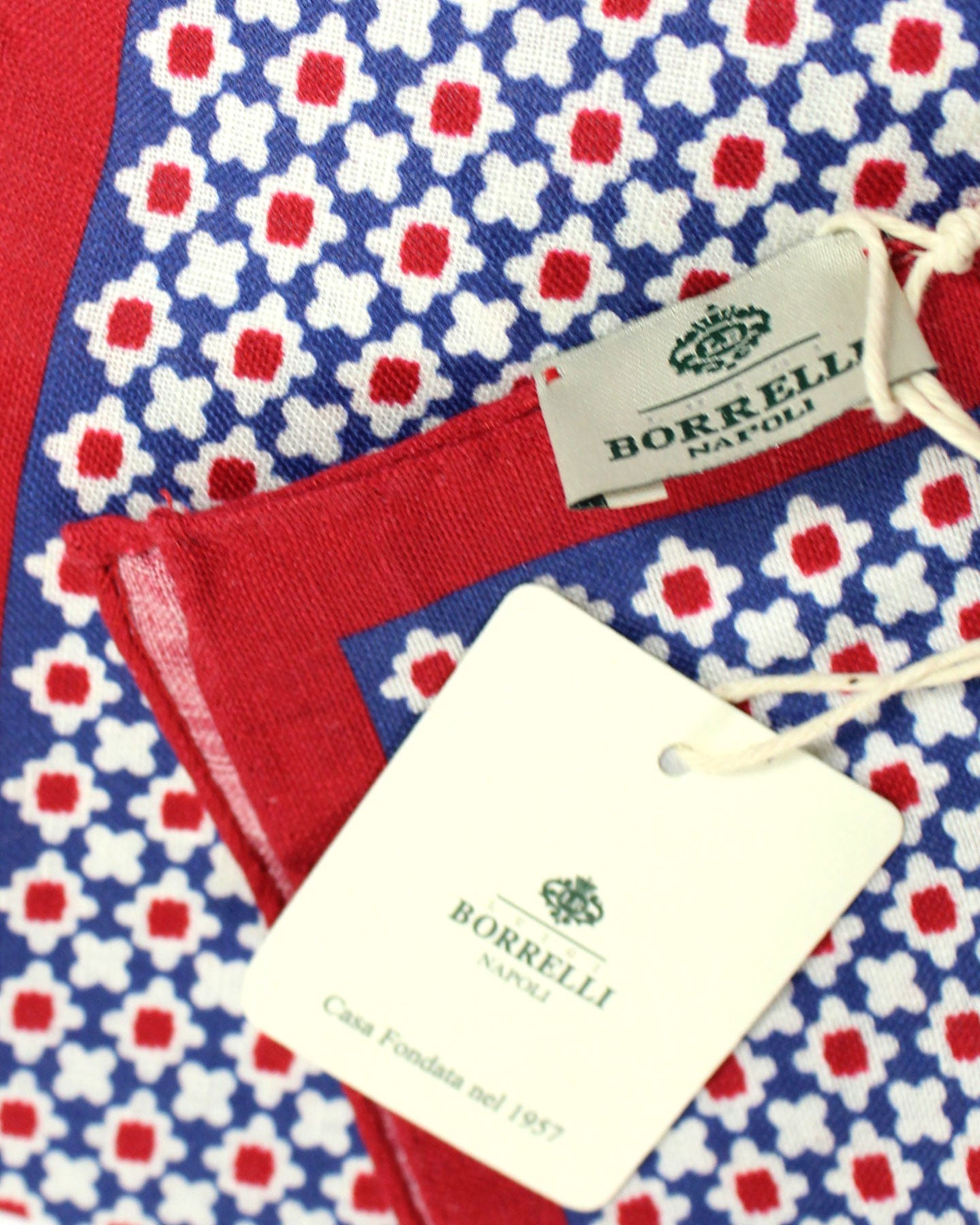 Luigi Borrelli Pocket Square Blue Red Geometric