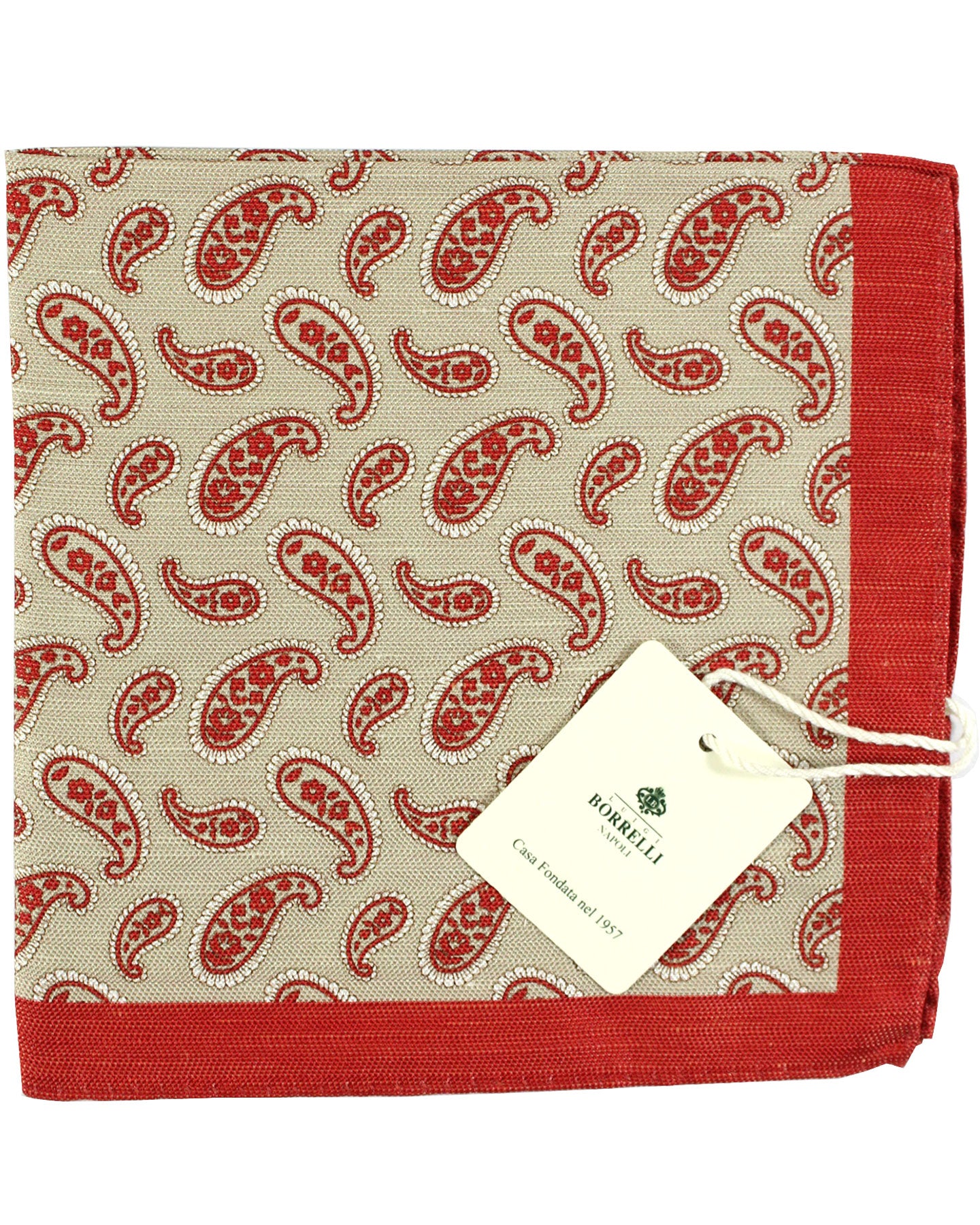 Luigi Borrelli Pocket Square Beige Red Paisley