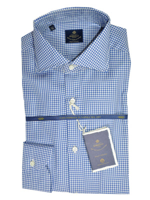 Luigi Borrelli Dress Shirt ROYAL COLLECTION White Royal Blue Houndstooth 