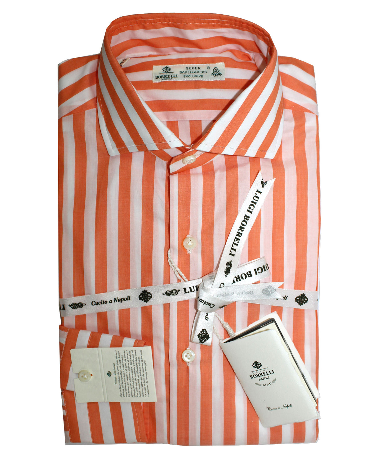 Luigi Borrelli Dress Shirt White Orange Stripes
