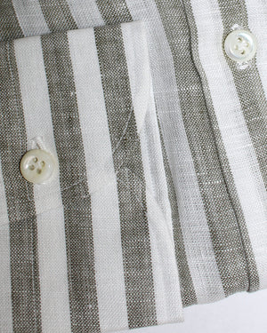 Luigi Borrelli Linen Shirt White Gray Stripes Button-Down 39 - 15 1/2 SALE