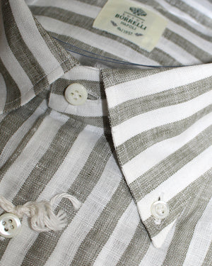Luigi Borrelli Linen Shirt White Gray Stripes 