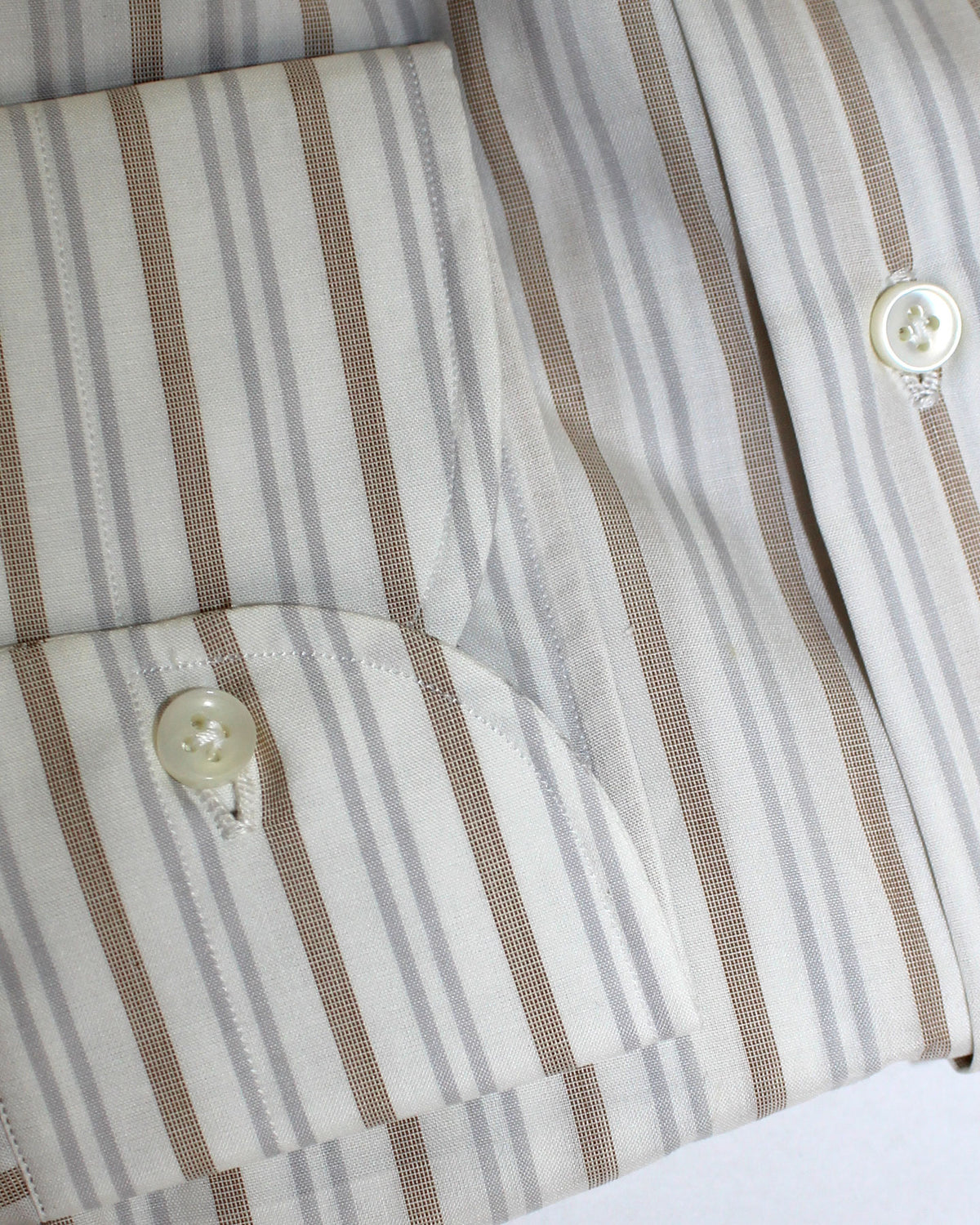 Luigi Borrelli Dress Shirt White Taupe Gray Stripes 44 - 17 1/2