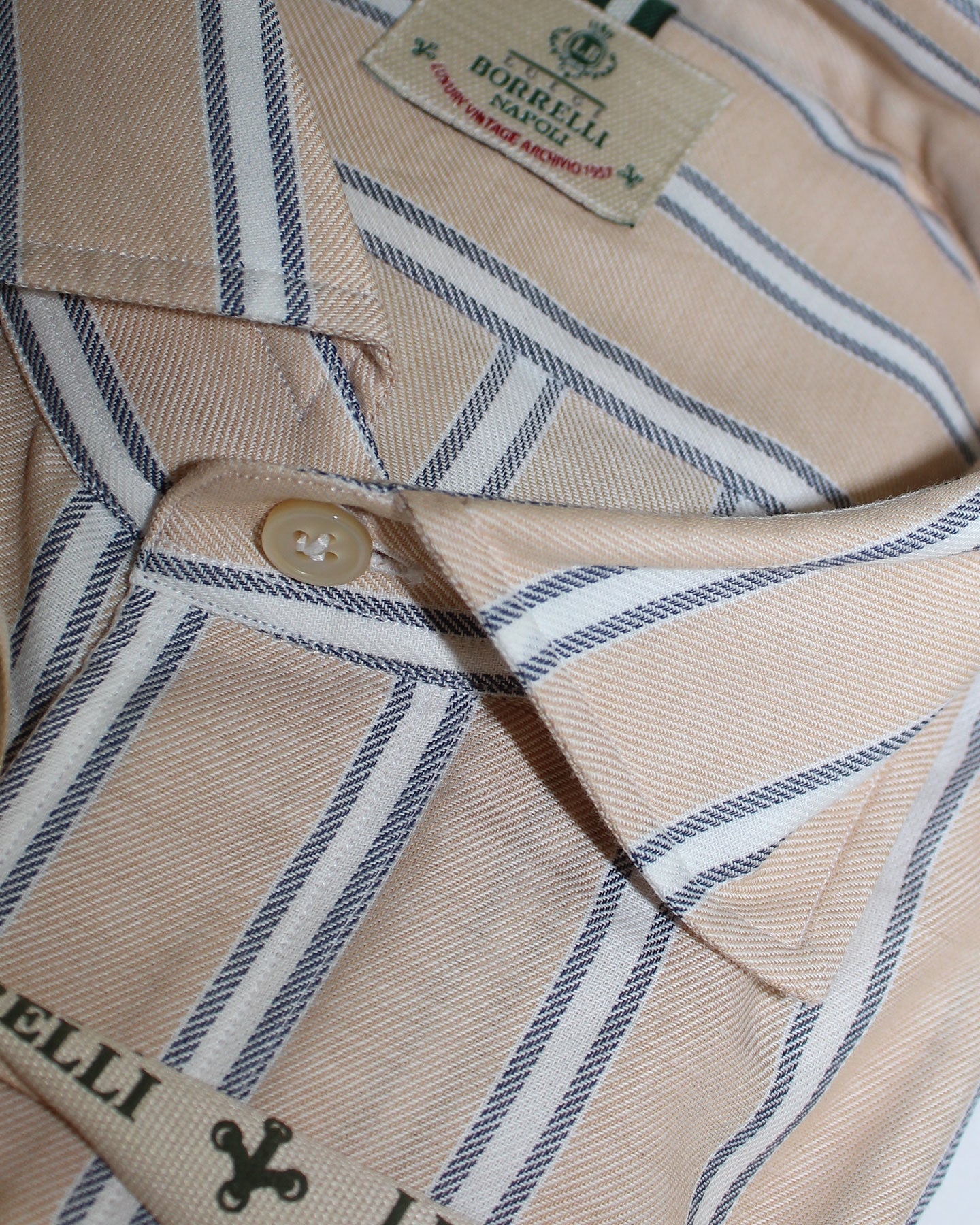 Luigi Borrelli Sport Shirt Cream White Navy Stripes 39 - 15 1/2 SALE