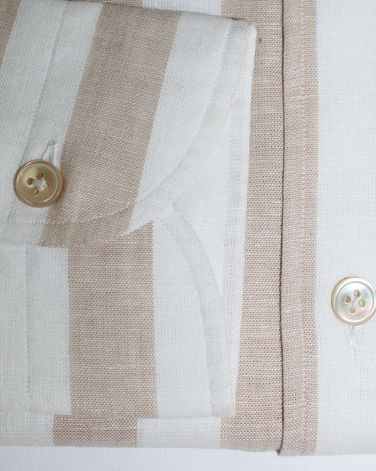 Luigi Borrelli Button-Down Sport Shirt White Brown Stripes Linen/ Cotton 39 - 15 1/2 SALE