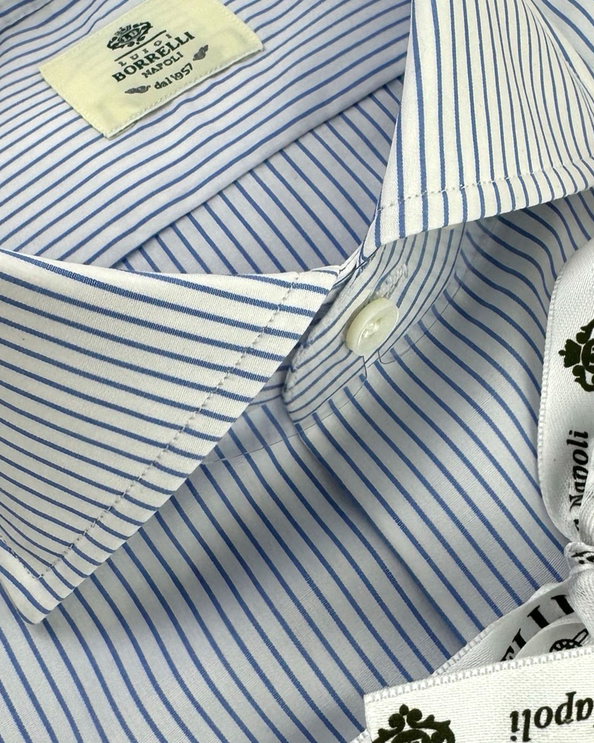 Luigi Borrelli Dress Shirt White Navy Stripes 43 - 17