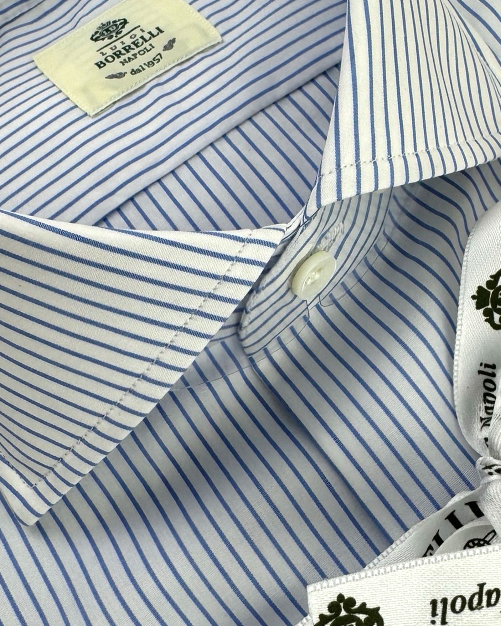 Luigi Borrelli Dress Shirt White Navy Stripes 