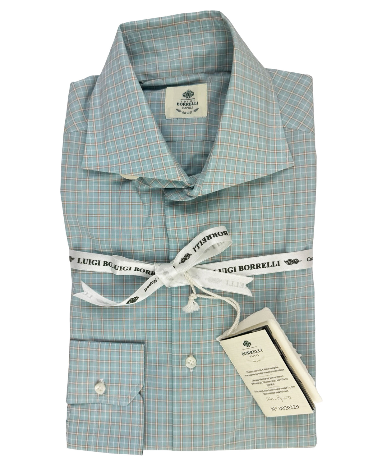 Luigi Borrelli Sport Shirt Seafoam Brown Check 39 - 15 1/2