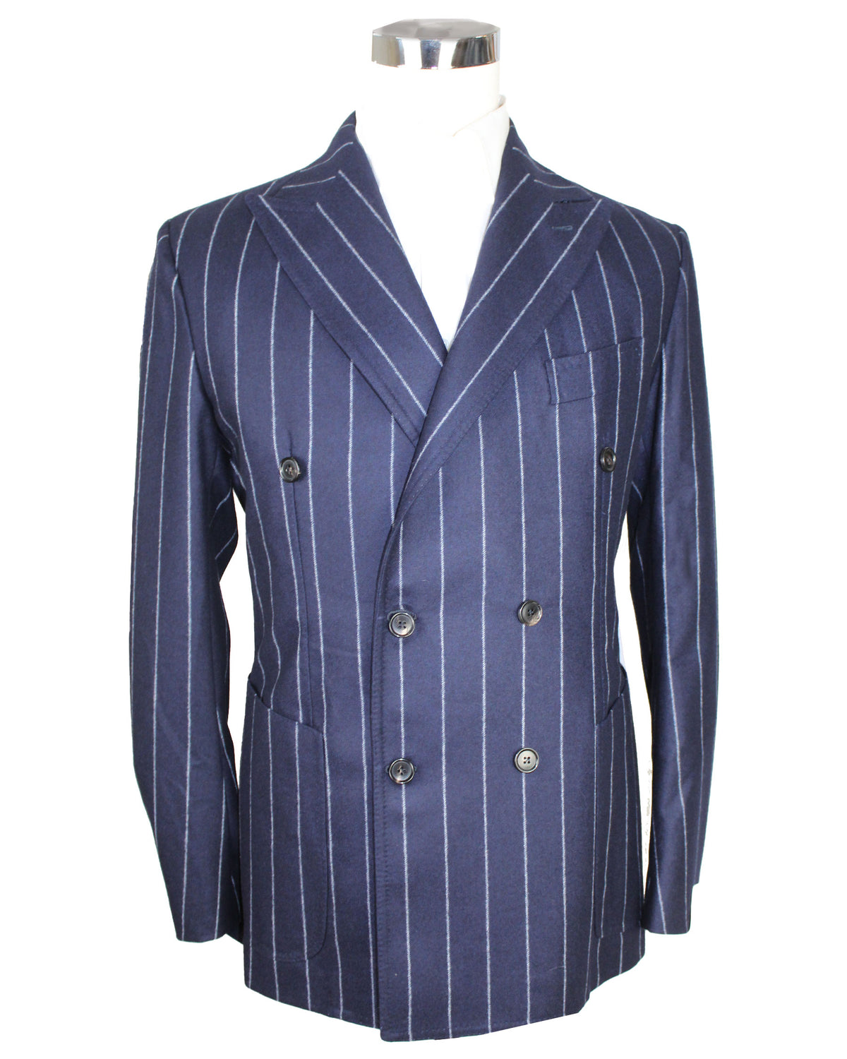 Borrelli Suit Midnight Blue Gray Pin Stripes