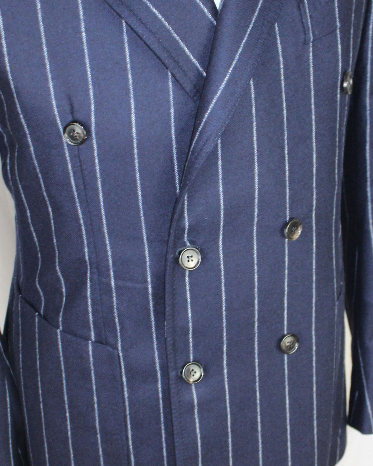 Luigi Borrelli Suit Midnight Blue Gray Pin Stripes