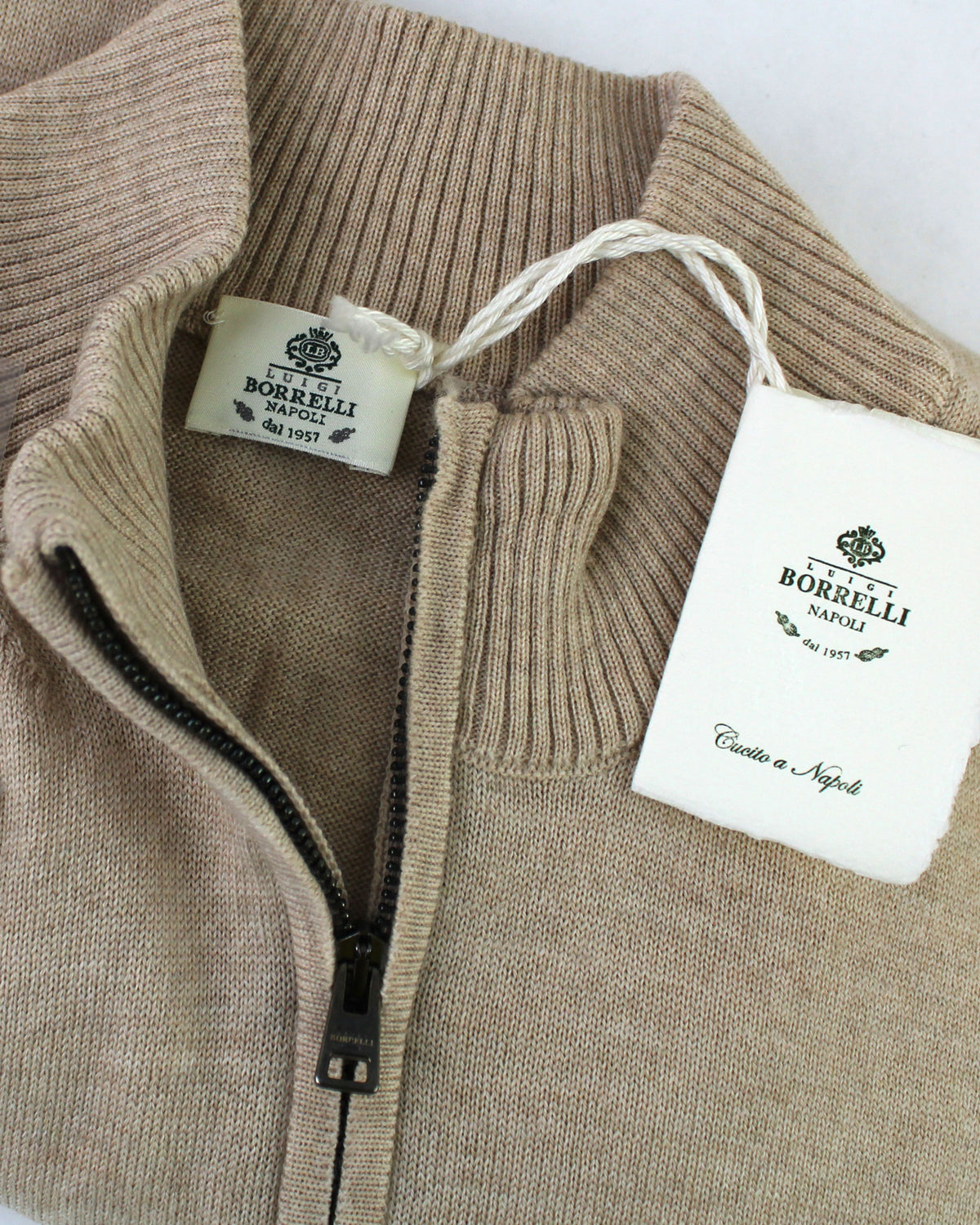Luigi Borrelli Wool Zip Sweater Beige 