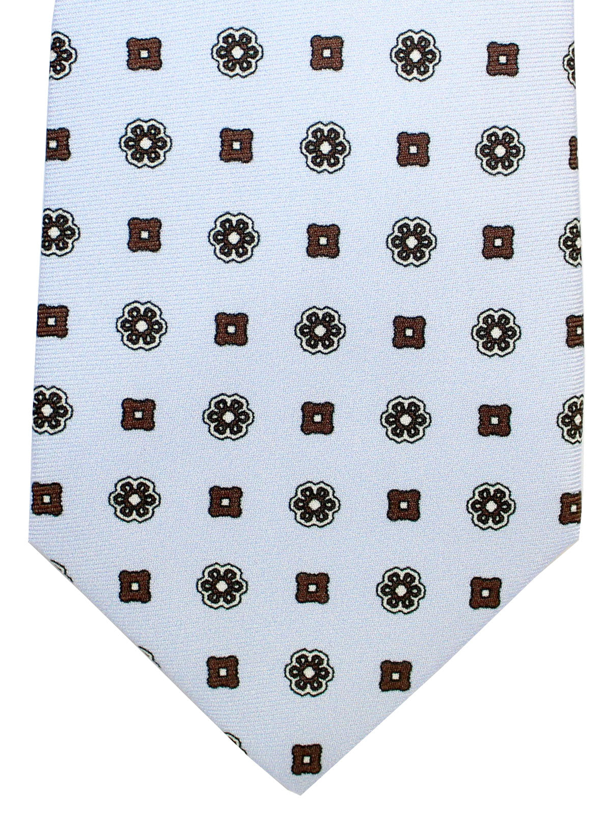 Luigi Borrelli Tie Light Blue Brown Medallions
