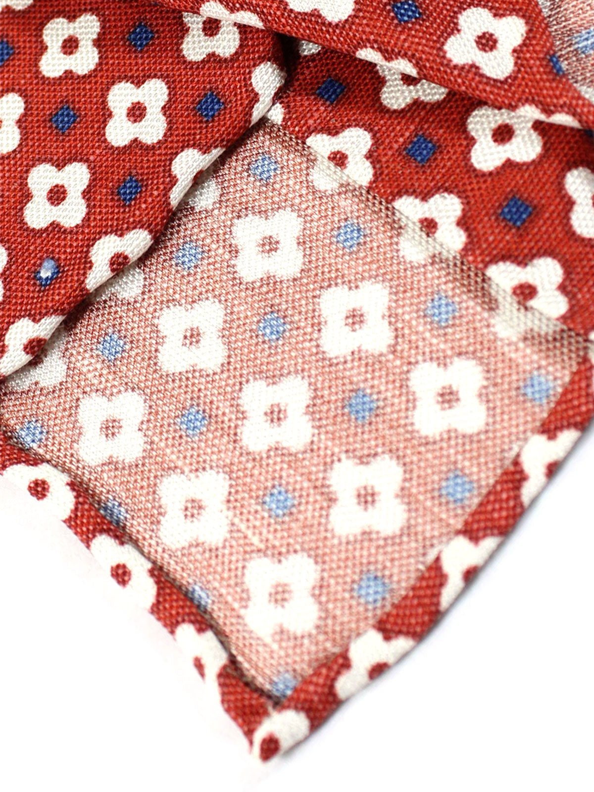 Luigi Borrelli Unlined Tie Fire Red Geometric Linen Silk