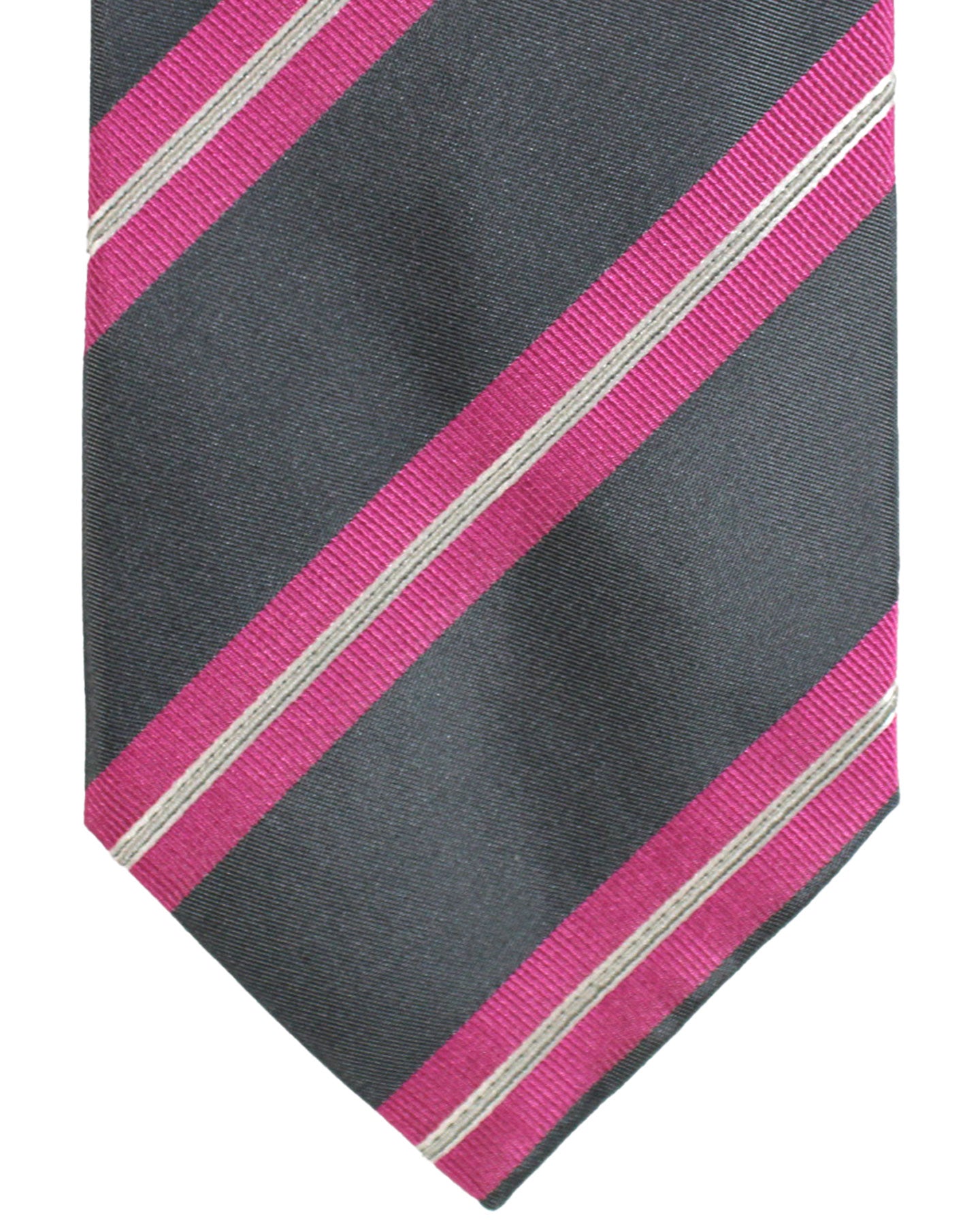 Luigi Borrelli Silk Tie Gray Pink Stripes