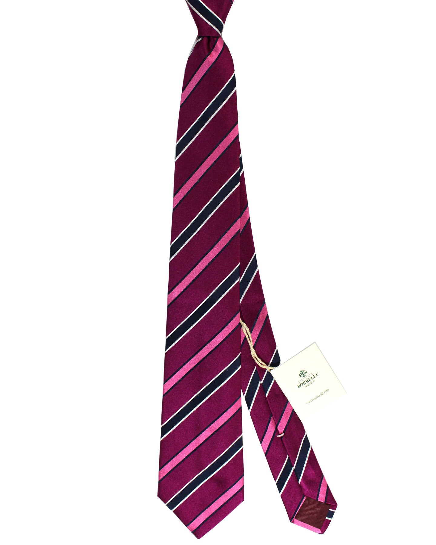 Luigi Borrelli Silk Tie Purple Pink Stripes