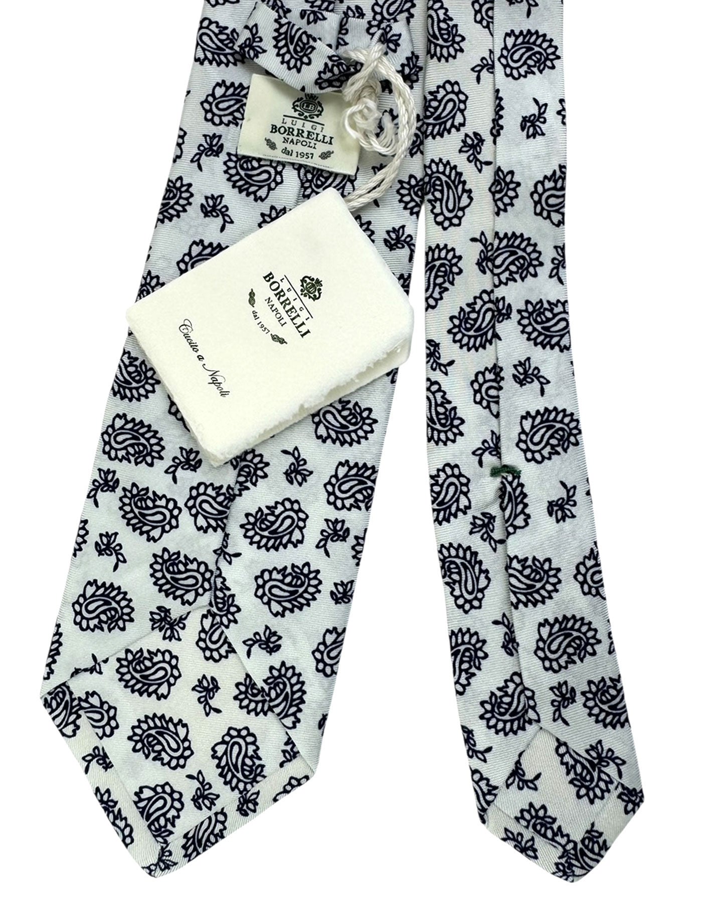 Borrelli Tie White Black Paisley