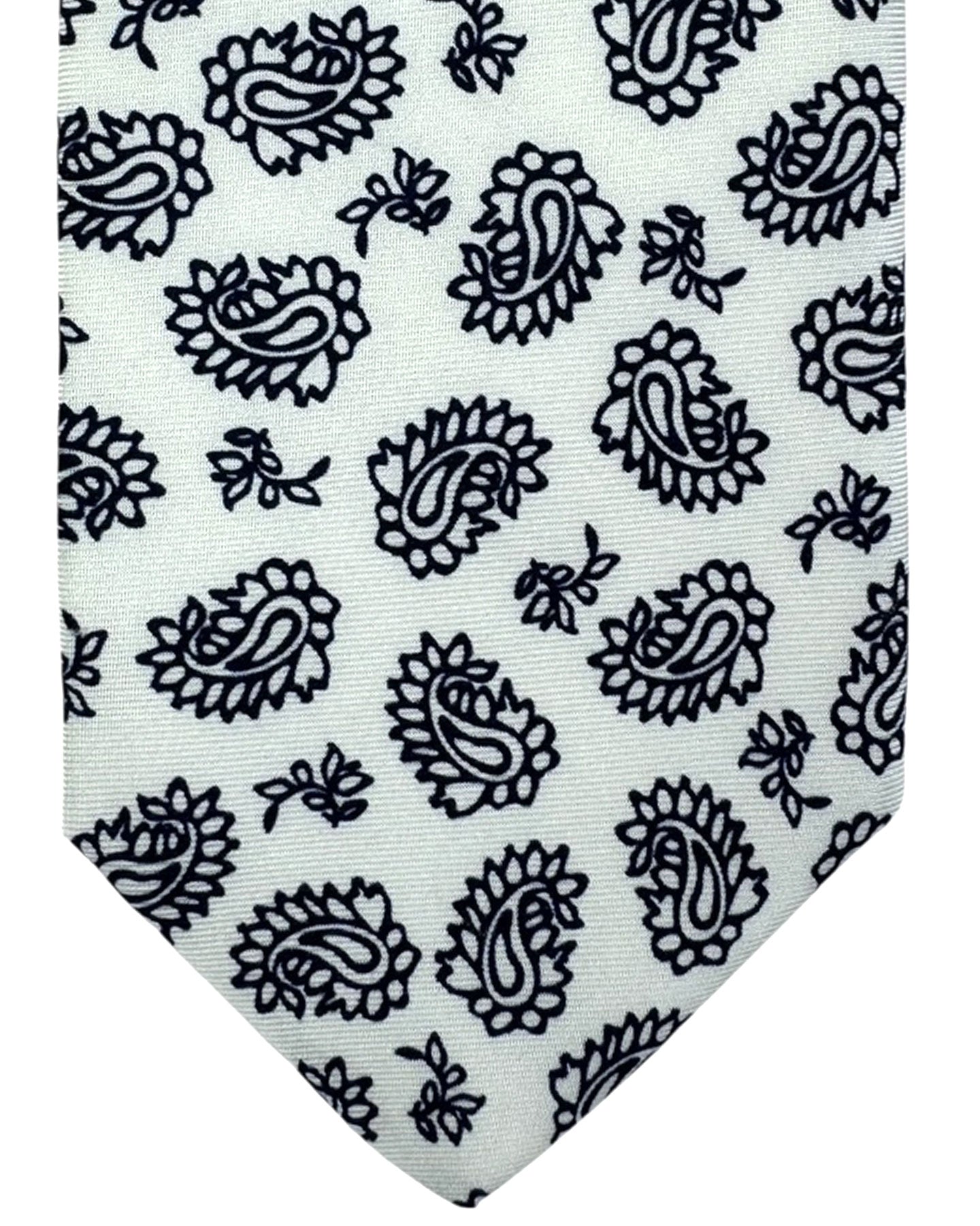 Borrelli Tie White Black Paisley
