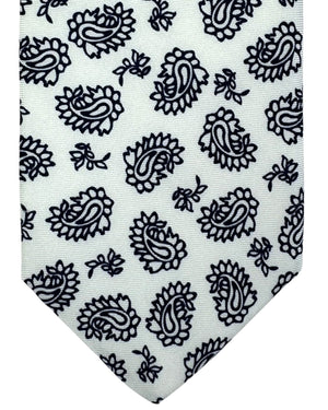 Borrelli Tie White Black Paisley