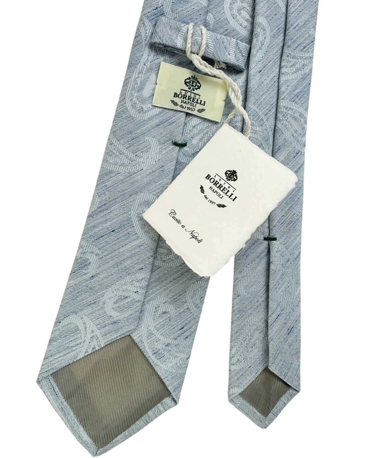 Luigi Borrelli Tie Light Blue Paisley - Linen Silk