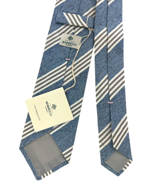 Luigi Borrelli Necktie Midnight Blue Taupe Silver Stripes