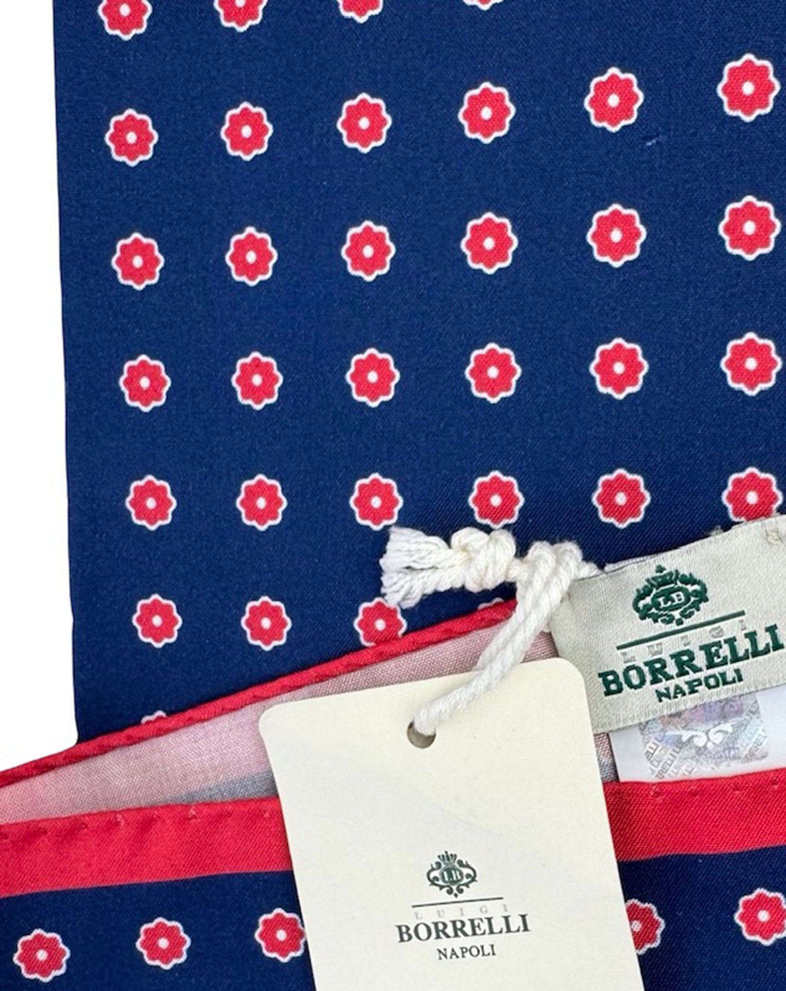 Borrelli Pocket Square Brown Navy Red