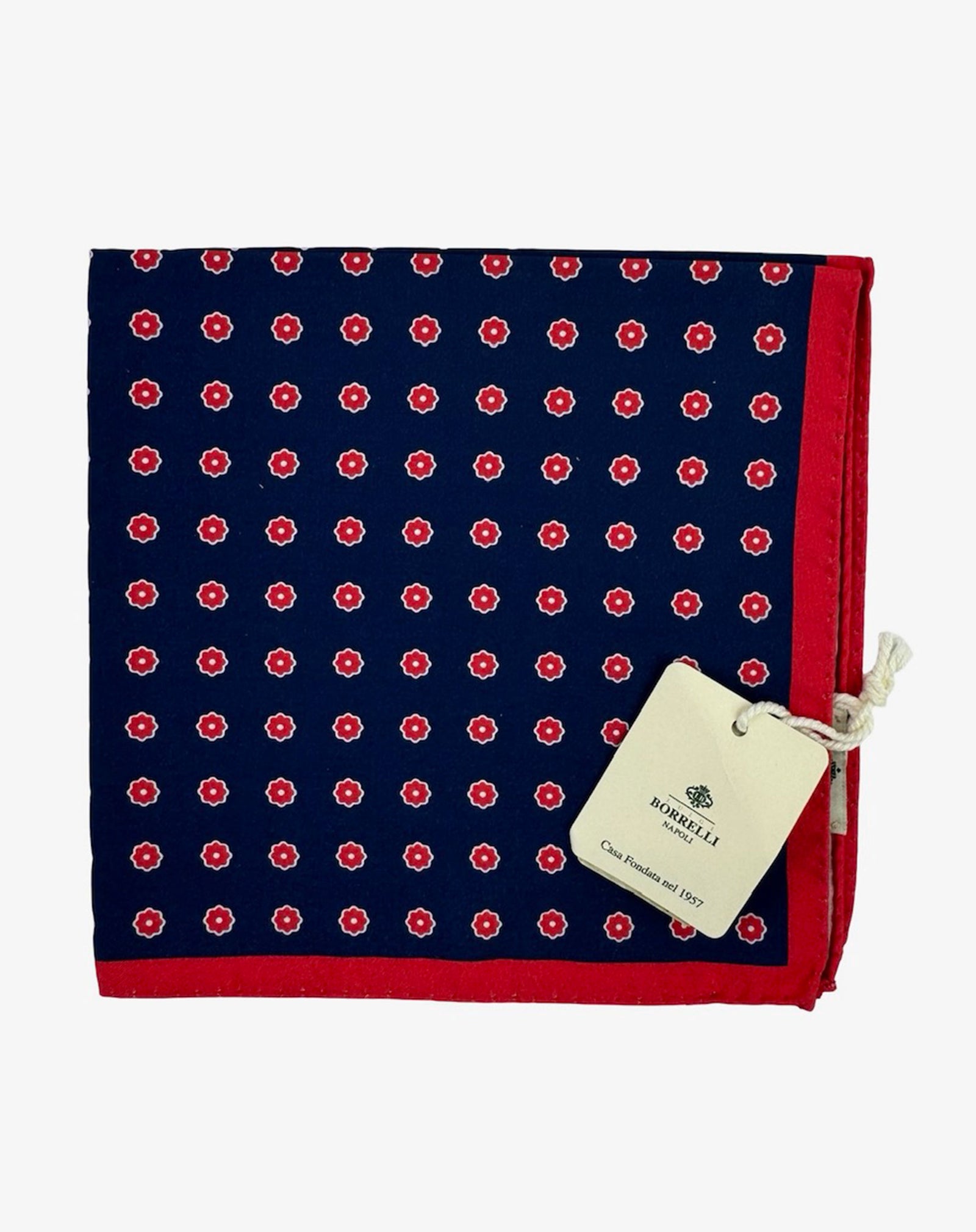 Borrelli Pocket Square Brown Navy Red